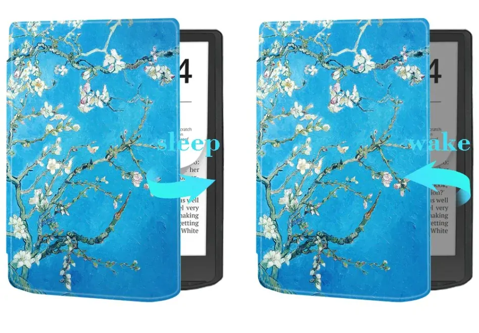 Pouzdro Durable Lock DL4053, obal na Pocketbook 743G InkPad 4 a Pocketbook 743C InkPad Color (2/3) - motiv Blue Garden, magnetické zavírání, AutoSleep