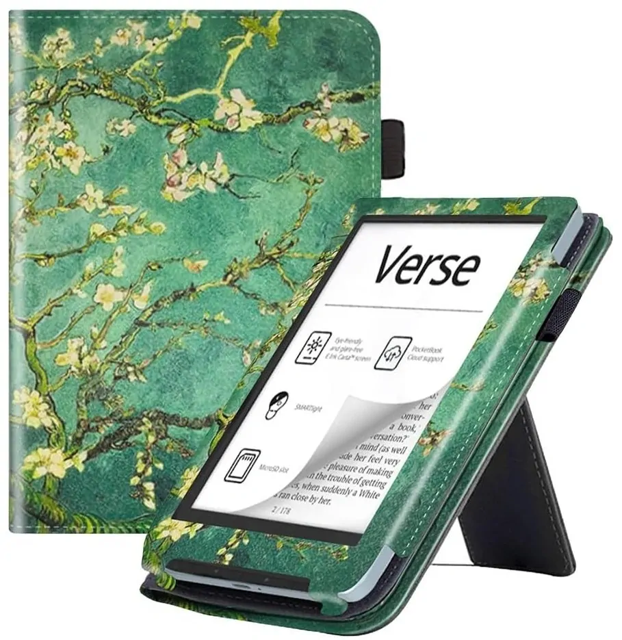 ARMORI Holder T050 - pouzdro se stojánkem pro Pocketbook 629/634 Verse (Pro) - motiv Blue Garden, magnet, AutoSleep