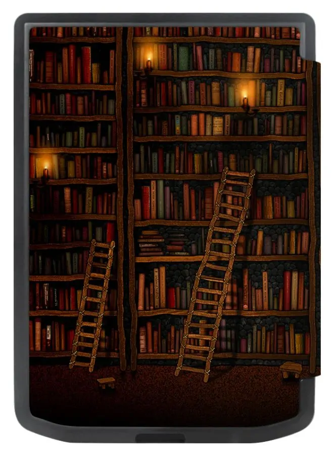 Armori Trimer T059, pouzdro pro Pocketbook 629 Verse / 634 Verse Pro - magnetické zavírání, AutoSleep, motiv Library