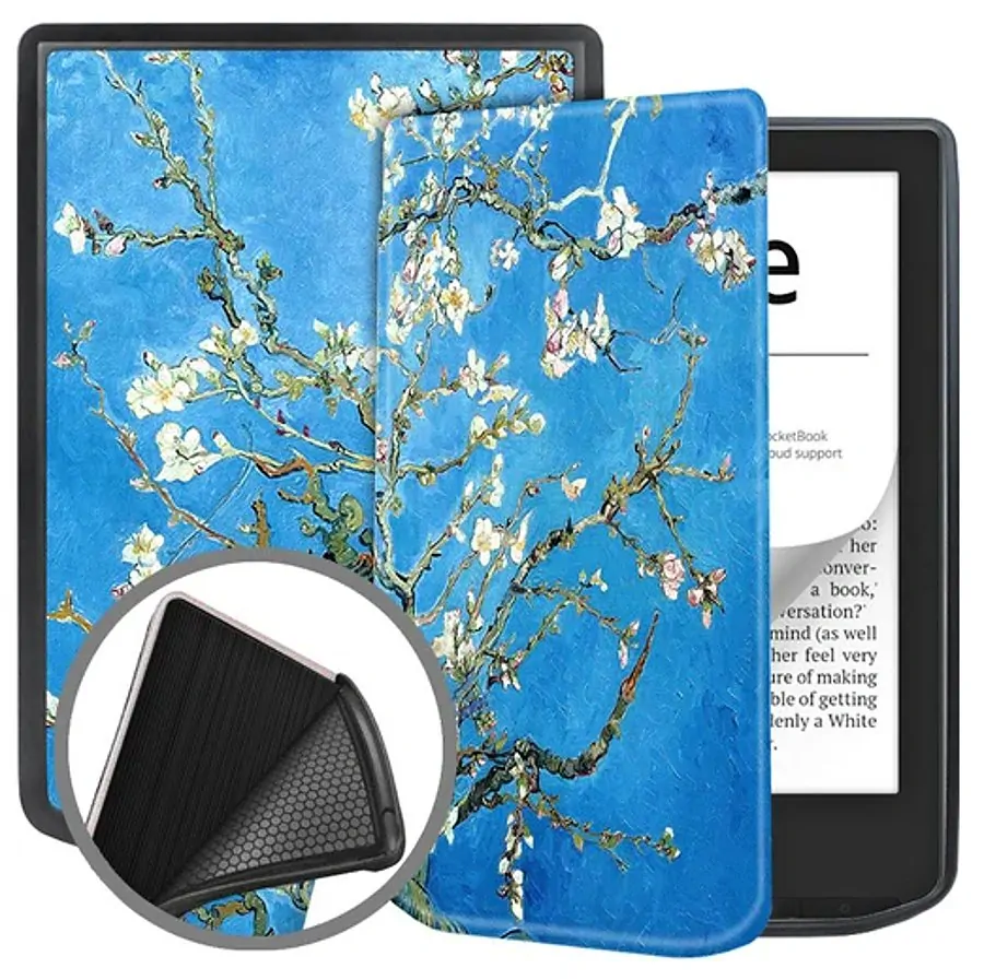 Armori Trimer T061, pouzdro pro Pocketbook 629 Verse / 634 Verse Pro - magnetické zavírání, AutoSleep, motiv Blue Garden