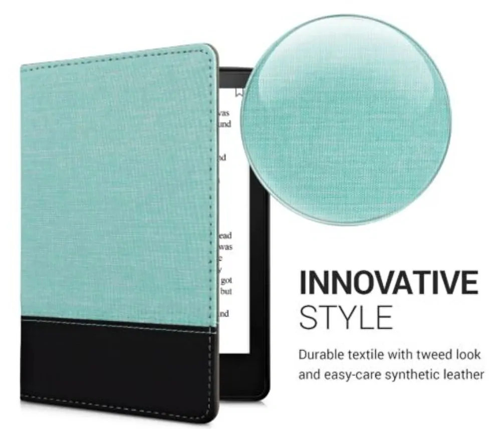 Pouzdro KW Mobile - Leather And Canvas - KW5715771 - pro Amazon Kindle Paperwhite 5 (2021) - tyrkysové, černé