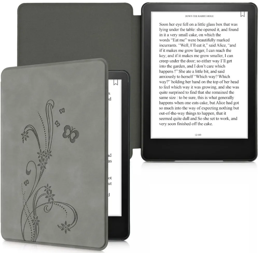 Pouzdro KW Mobile - Butterfly Tendril - KW5625710 - pro Amazon Kindle Paperwhite 5 (2021) - šedé