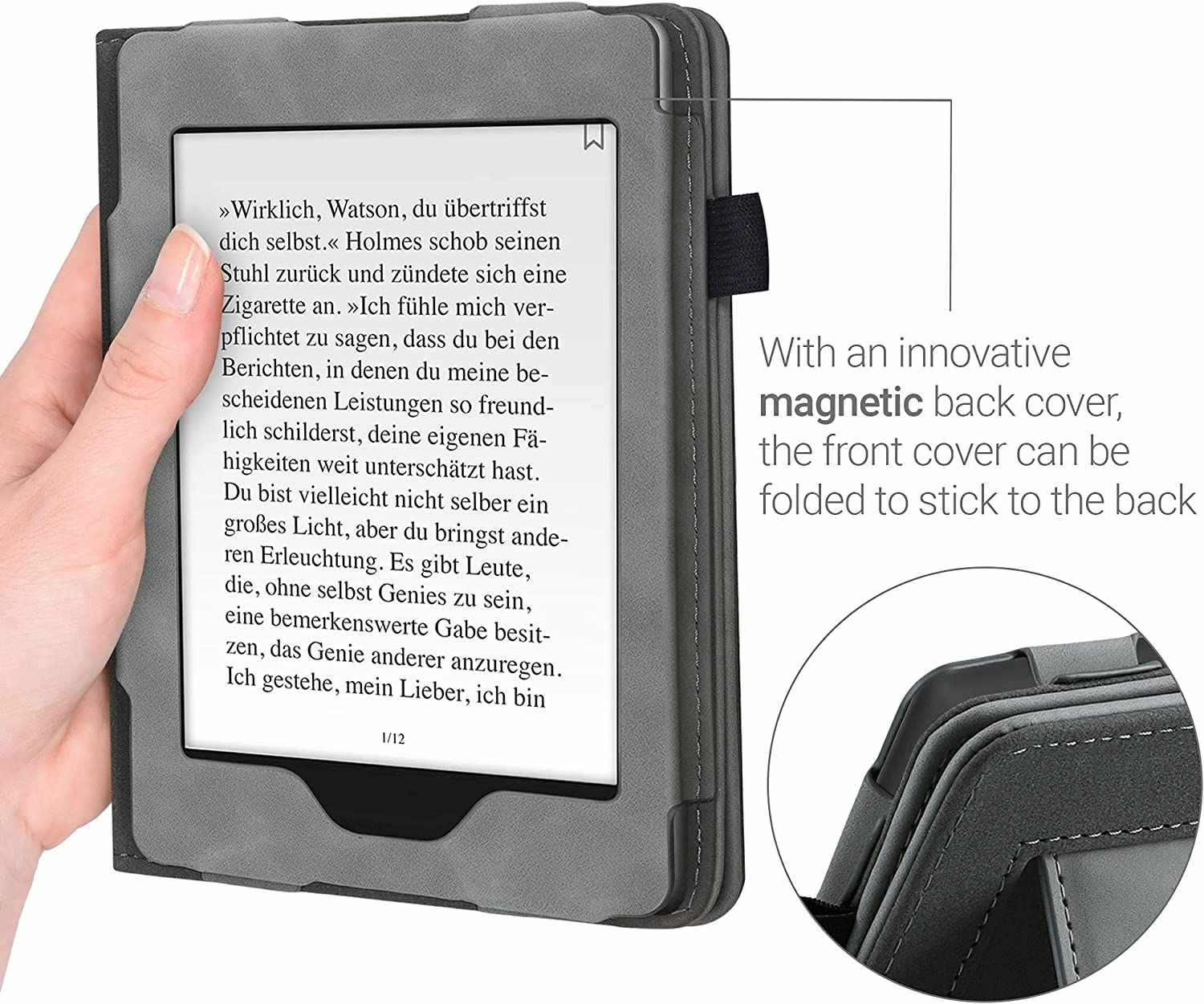 Pouzdro KW Mobile - Brushed Heart - KW5022203 - pro Amazon Kindle Paperwhite 4 (2018) - šedé