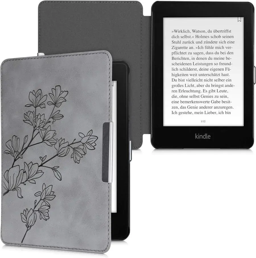 Pouzdro KW Mobile - Magnolias - KW4897515 - pro Amazon Kindle Paperwhite 4 (2018) - šedé