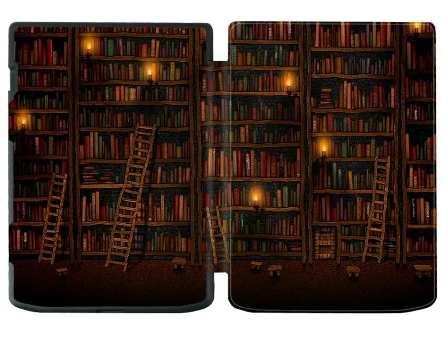 Pouzdro Durable Lock DL4050, obal na Pocketbook 743G InkPad 4 a Pocketbook 743C InkPad Color (2/3) - motiv Bookcase, magnetické zavírání, AutoSleep