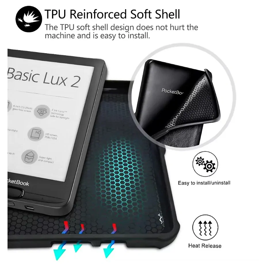 Origami Durable Lock ODL-107 pouzdro pro Pocketbook 616 / 617 / 618 / 627 / 628 / 632 / 633 - motiv Blue Garden, stojánek, magnet