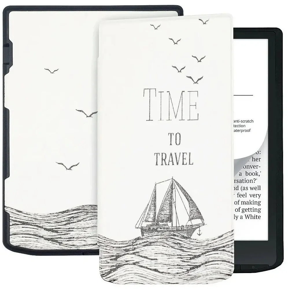 Armori Trimer T060, pouzdro pro Pocketbook 629 Verse / 634 Verse Pro - magnetické zavírání, AutoSleep, motiv Time to Travel