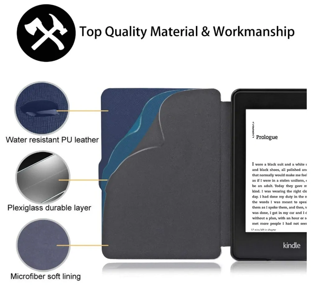 Armori Trimer T109, pouzdro pro Amazon Kindle Paperwhite 1/2/3 - magnetické zavírání, AutoSleep, motiv Green Butterfly