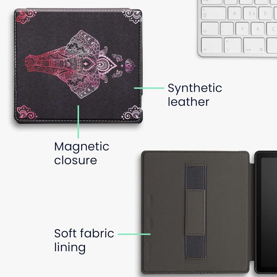 Pouzdro KW Mobile - Elephant Sketch Stand - KW5784901 - pro Amazon Kindle Oasis 2/3 - antracitové