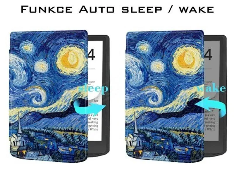 Pouzdro B-SAFE LOCK 3482, obal na Pocketbook 743G InkPad 4 a Pocketbook 743C InkPad Color 2 - motiv Gogh, magnetické zavírání, AutoSleep