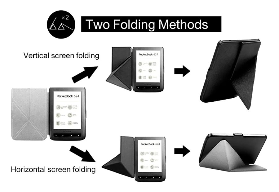 Pouzdro Origami Durable Lock pro Pocketbook 614 / 615 / 624 / 625 / 626 - fialové, stojánek, magnet