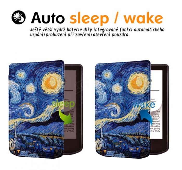 Pouzdro B-SAFE LOCK 3511, obal na Pocketbook 629 Verse / 634 Verse Pro - magnetické zavírání, AutoSleep, motiv Gogh