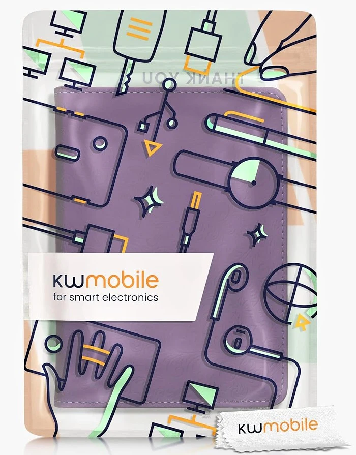 Pouzdro KW Mobile - Embossed Small Flowers - KW5781023 - pro Amazon Kindle Paperwhite 5 (2021) - fialové, kapsa na ruku
