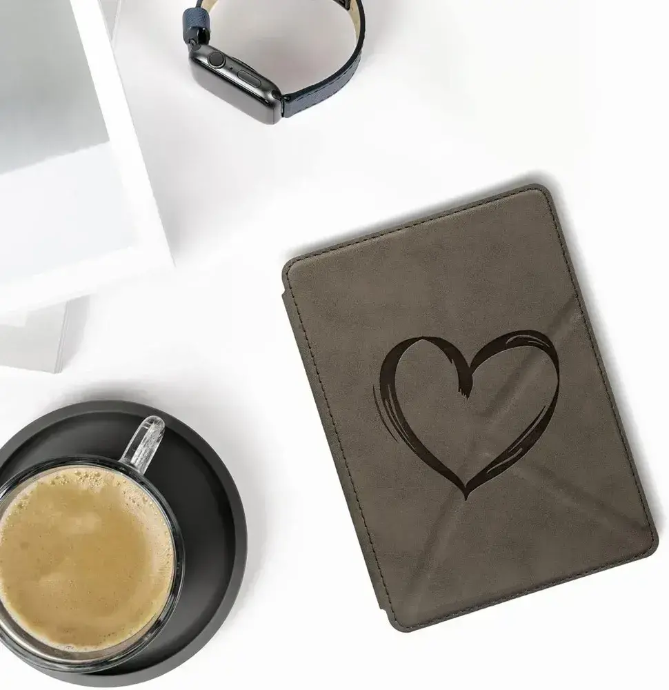 Pouzdro KW Mobile - Origami Nubuk Brushed Heart - KW6005701 - pro Amazon Kindle Paperwhite 5 (2021) - šedé