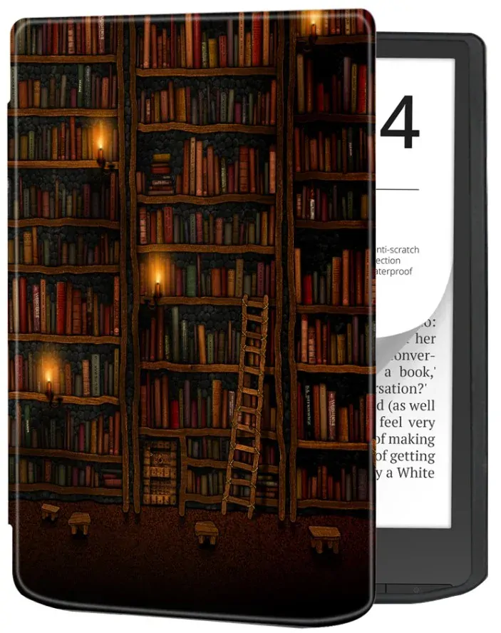 Pouzdro Durable Lock DL4050, obal na Pocketbook 743G InkPad 4 a Pocketbook 743C InkPad Color (2/3) - motiv Bookcase, magnetické zavírání, AutoSleep