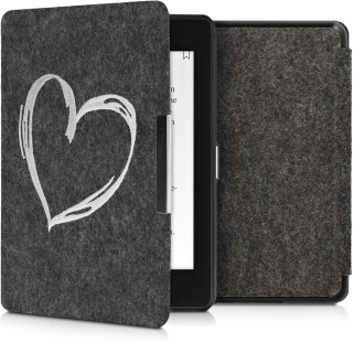 Pouzdro KW Mobile Felt Brushed Heart - KW4848910 - pro Amazon Kindle Paperwhite 4 (2018) - černé