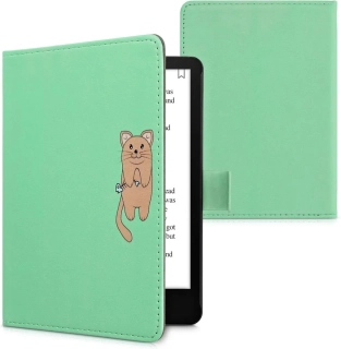 Pouzdro KW Mobile - Cat Design - KW5781301 - pro Amazon Kindle Paperwhite 5 (2021) - zelené